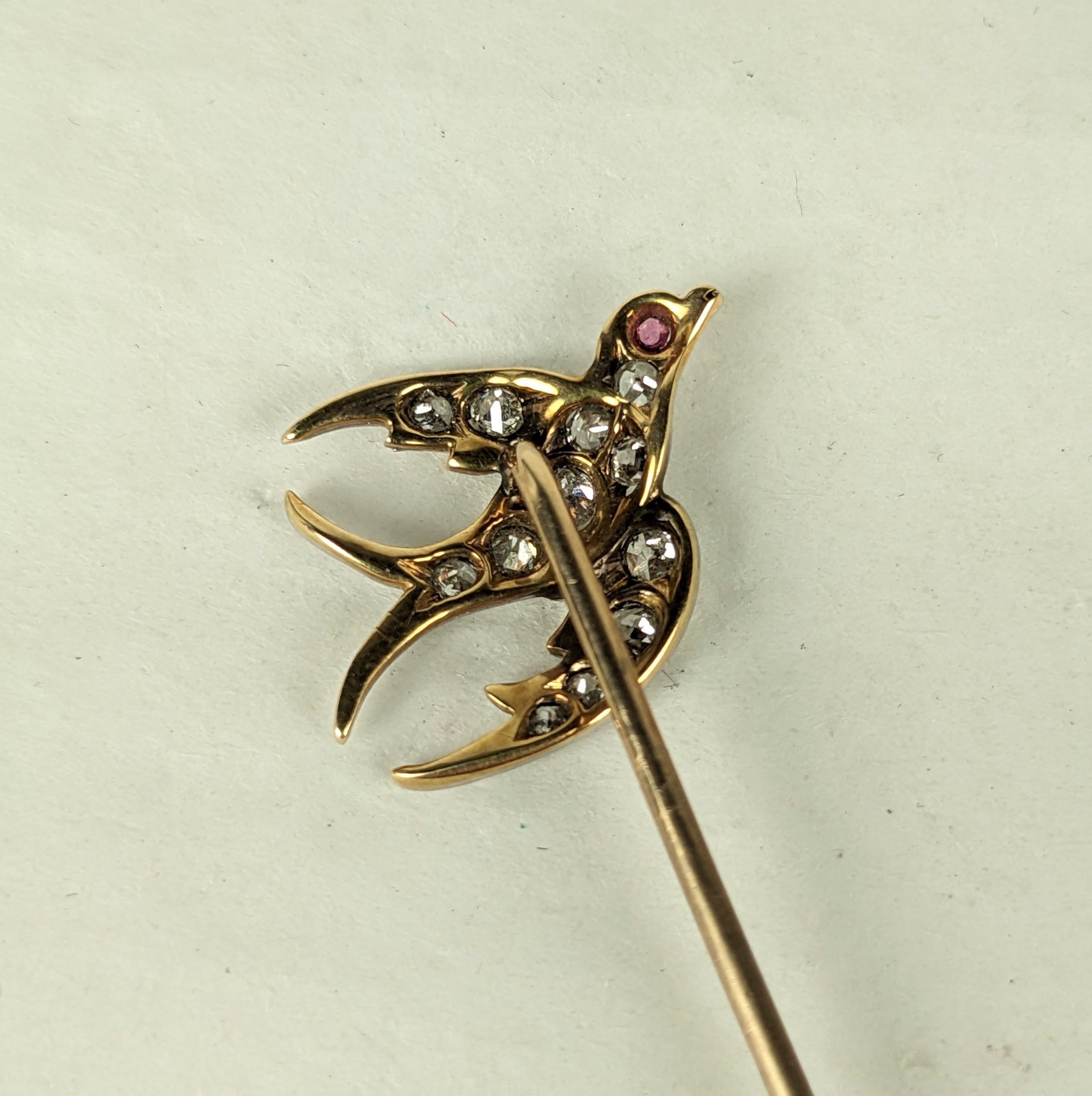 Women's or Men's Victorian Diamond Dove Stickpin For Sale
