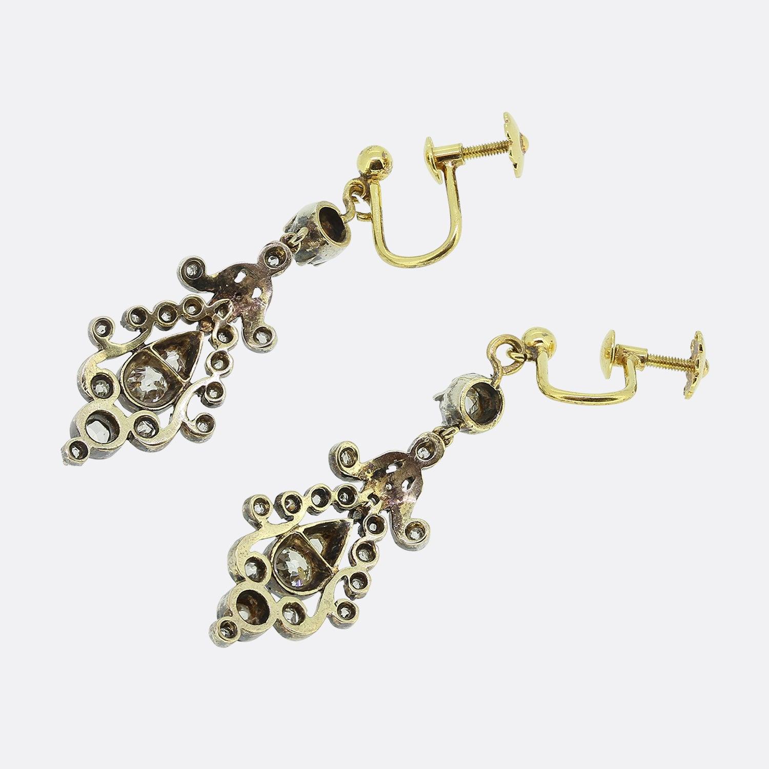 Cushion Cut Victorian Diamond Drop Earring For Sale