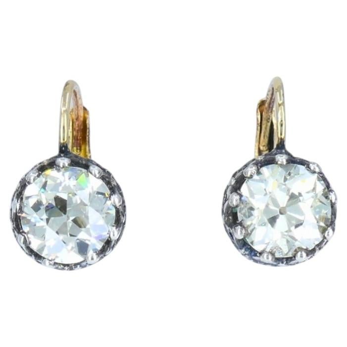 Victorian Diamond Drop Earrings 14k Gold Silver Old European Cut, Antique