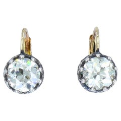 Victorian Diamond Drop Earrings 14k Gold Silver Old European Cut, Antique