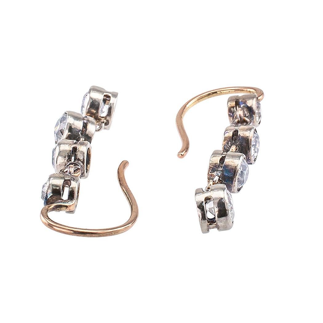 Women's Victorian Diamond Drop Silver Gold Earrings
