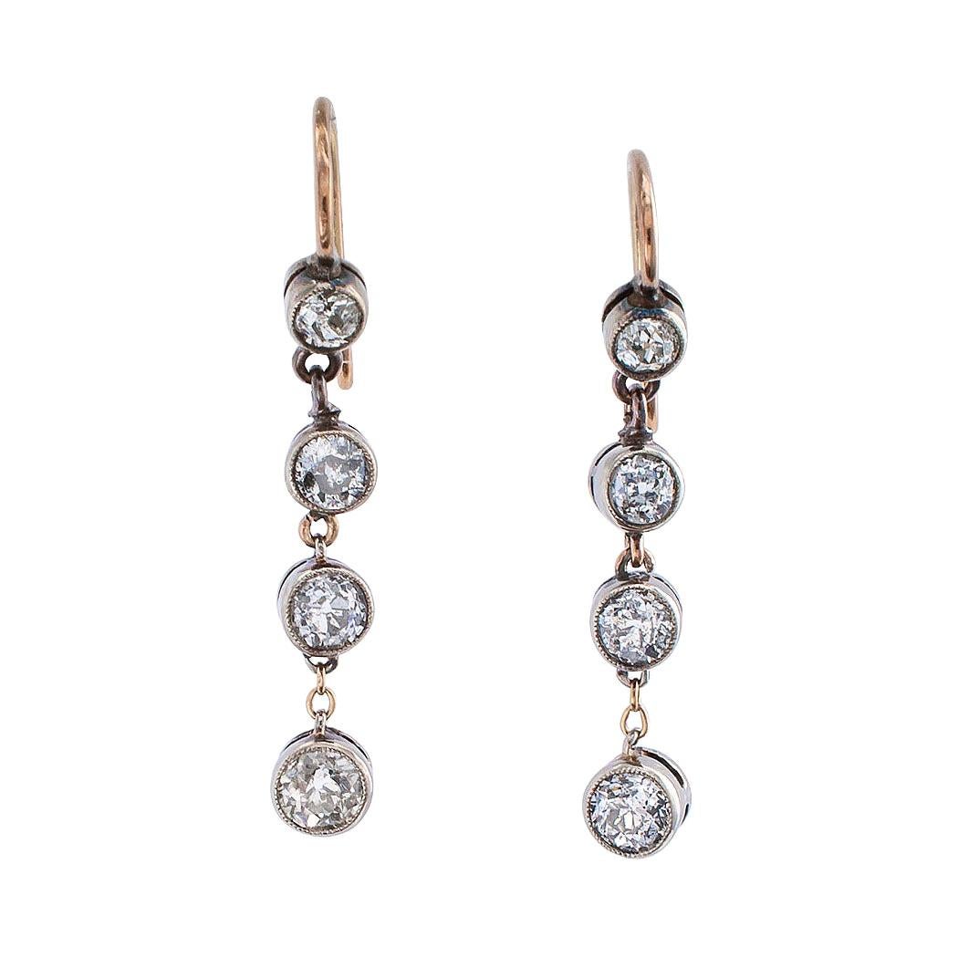 Victorian Diamond Drop Silver Gold Earrings