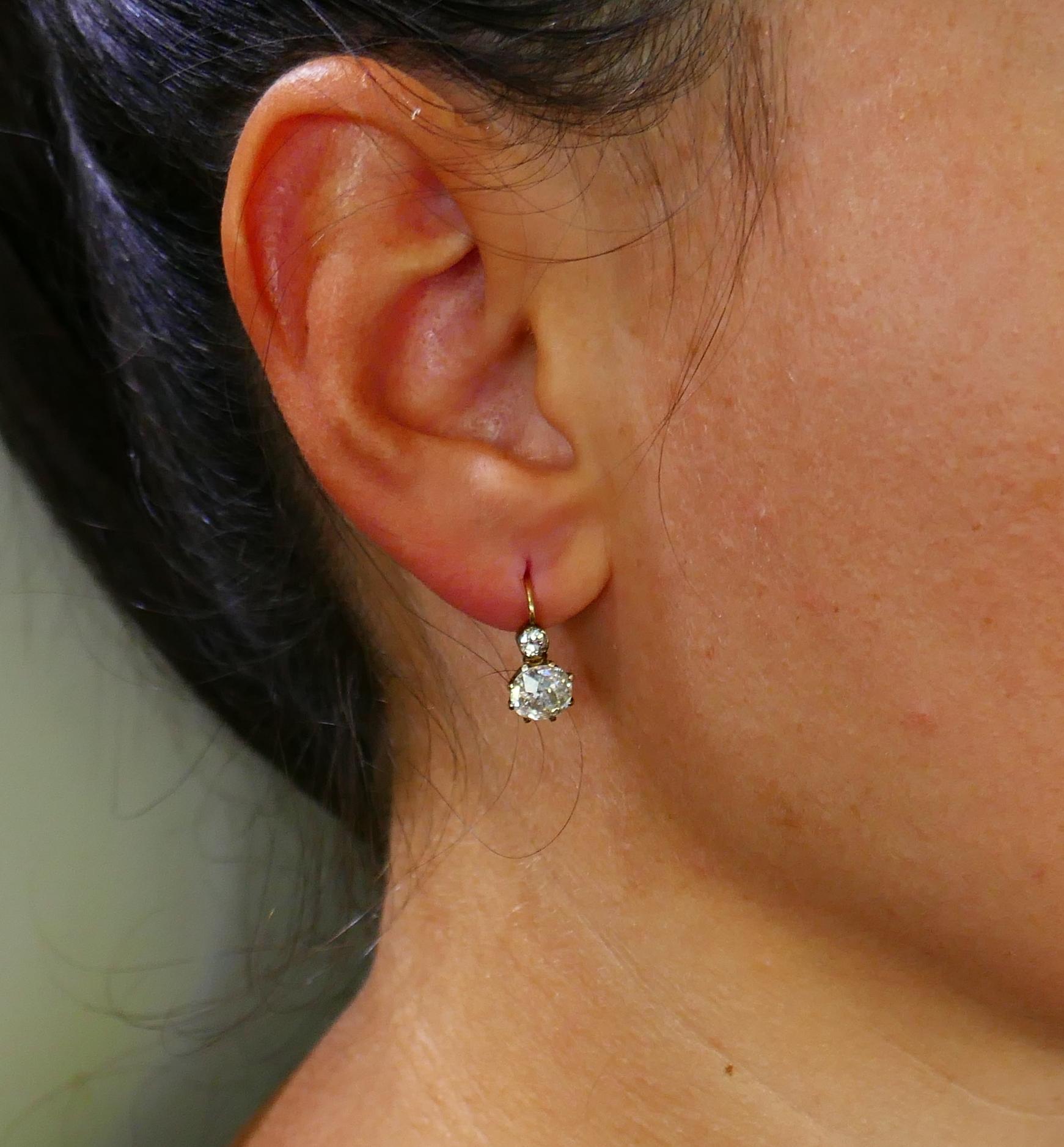 Antiker viktorianischer Diamant-Ohrring aus Gelbgold (Viktorianisch)