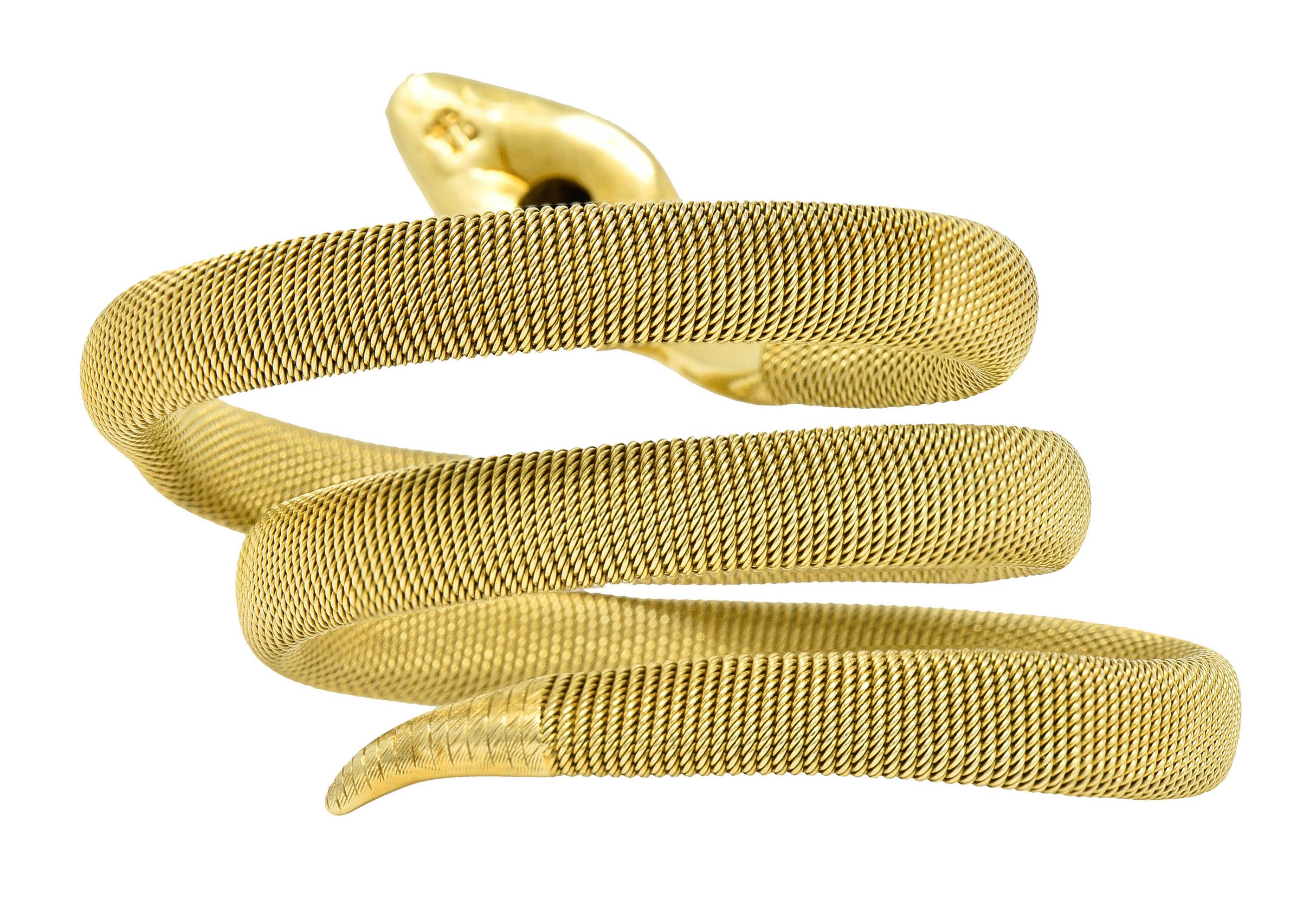 Viktorianisches Wickel-Armband, Diamant Smaragd 14 Karat Gold Schlange Tubogas für Damen oder Herren
