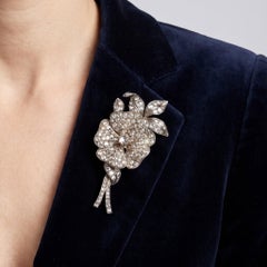Victorian Diamond En Tremblant Flower Brooch, Silver on 9KT Gold, C.1880