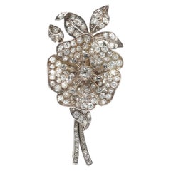 Victorian Diamond En Tremblant Flower Brooch, Silver on 9KT Gold, C.1880