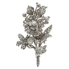 Victorian Diamond En Tremblant Flower Spray Brooch, Silver on 9KT Gold, 3ct