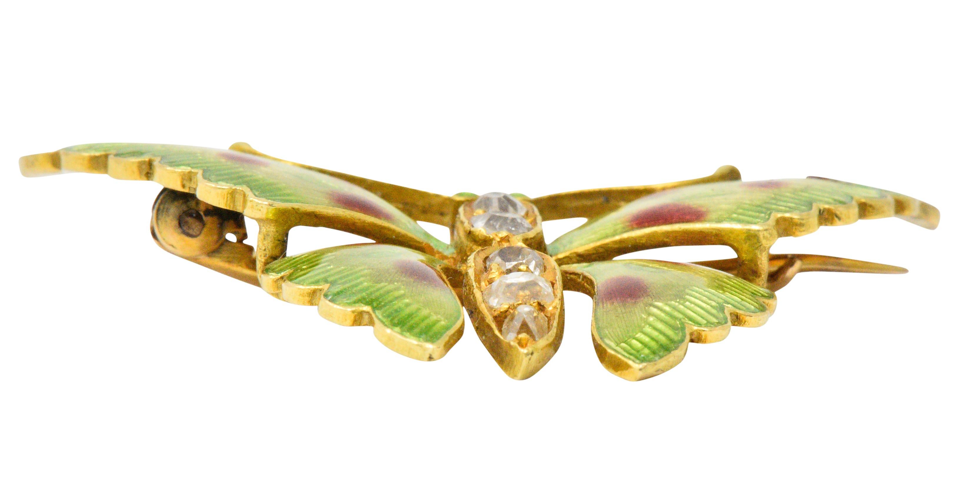 Women's or Men's Victorian Diamond Enamel 14 Karat Gold Butterfly Brooch
