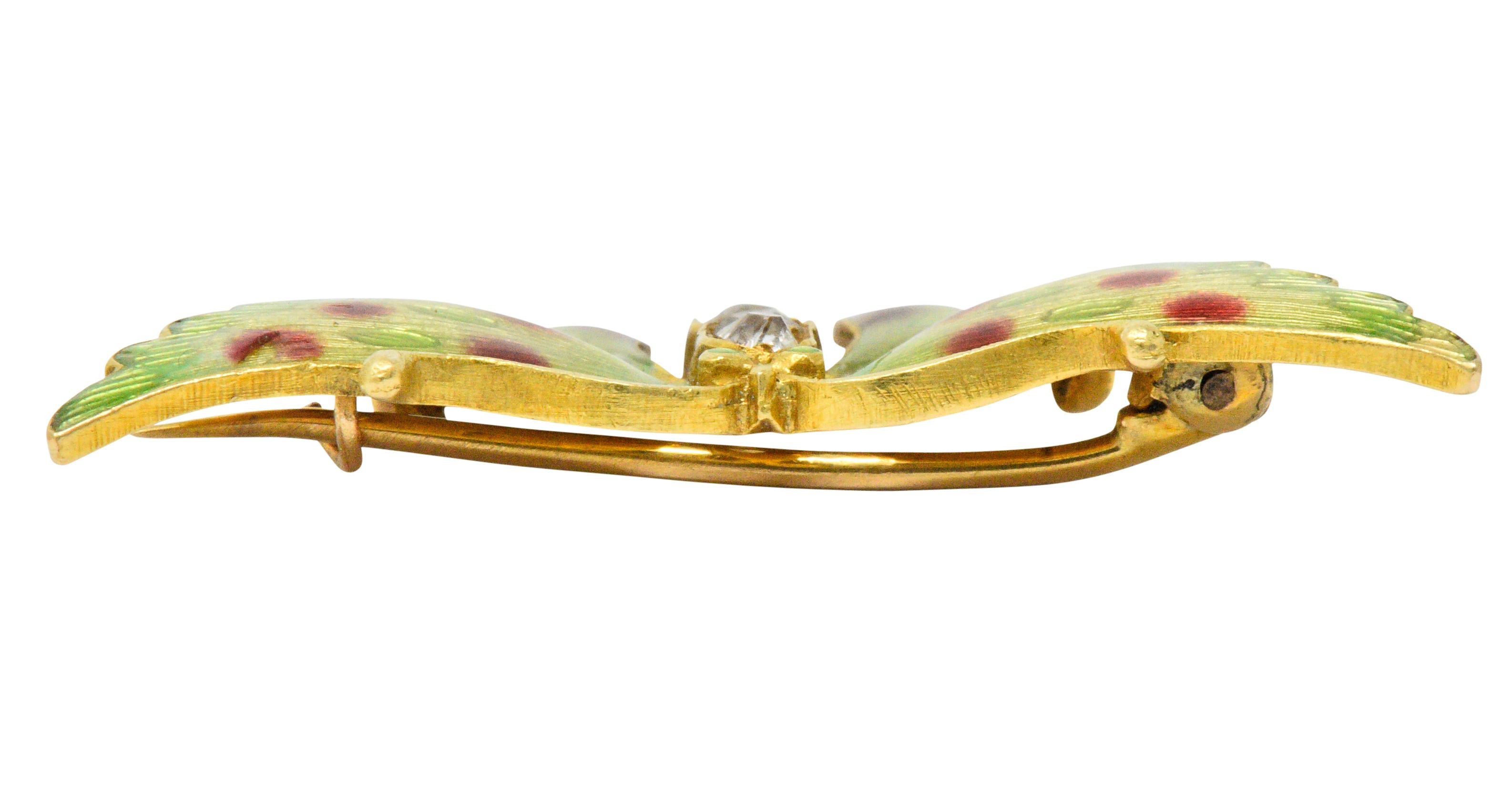 Victorian Diamond Enamel 14 Karat Gold Butterfly Brooch 1