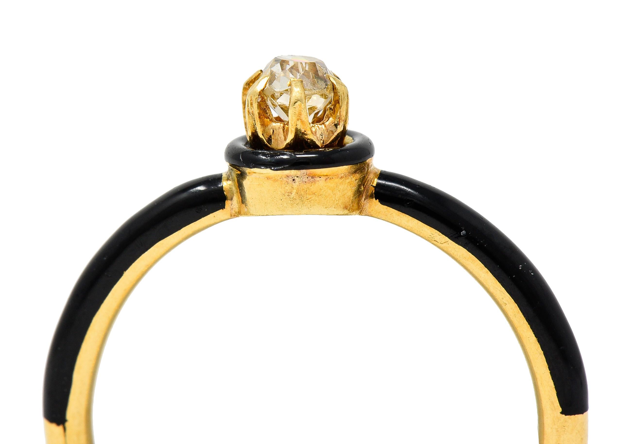 Victorian Diamond Enamel 18 Karat Yellow Gold Antique Solitaire Engagement Ring 1