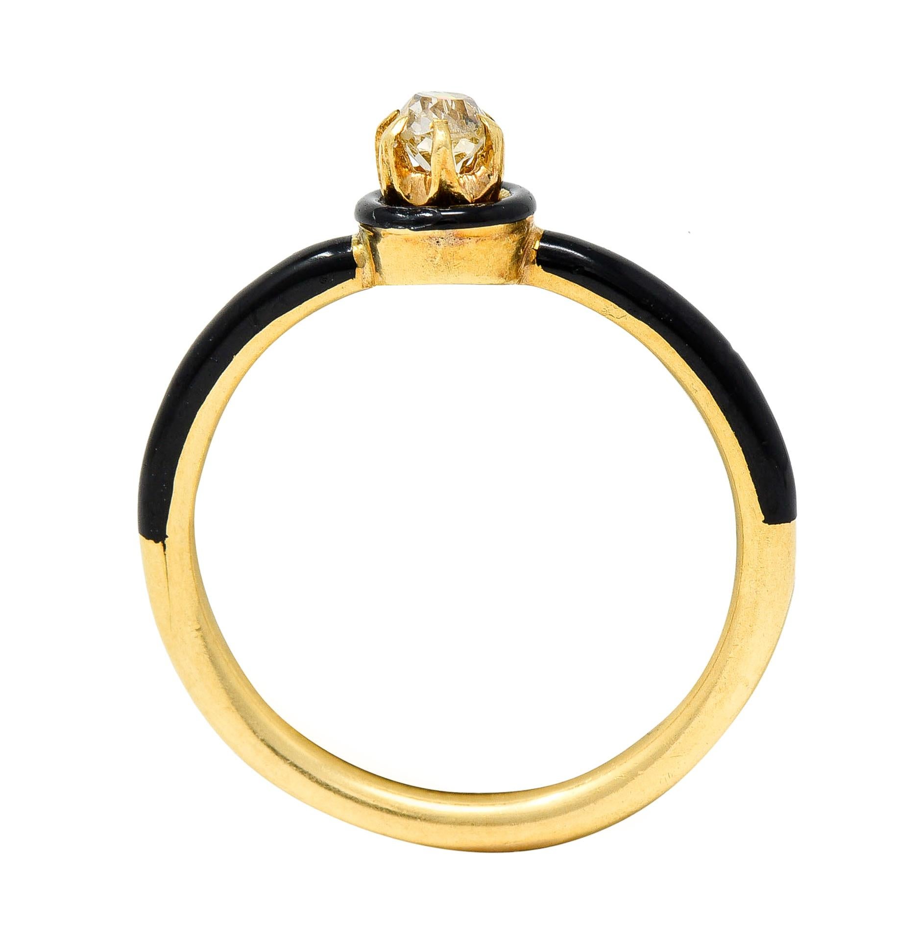 Victorian Diamond Enamel 18 Karat Yellow Gold Antique Solitaire Engagement Ring 2