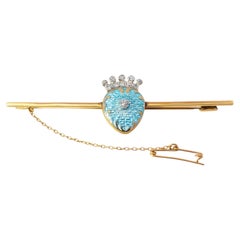 Victorian Diamond Enamel 18 Karat Yellow Gold Platinum Crown Heart Brooch