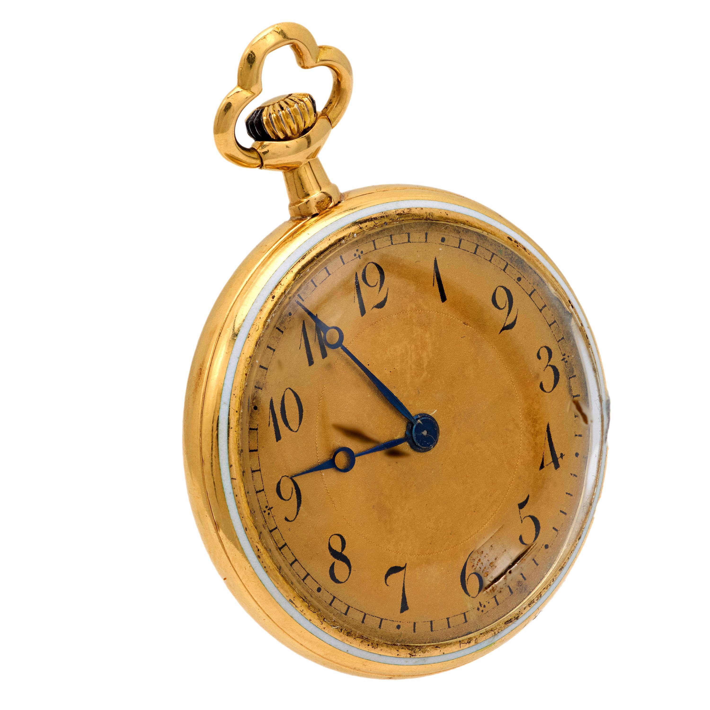 Women's Victorian diamond enamel 18k yellow gold timepiece pendant For Sale