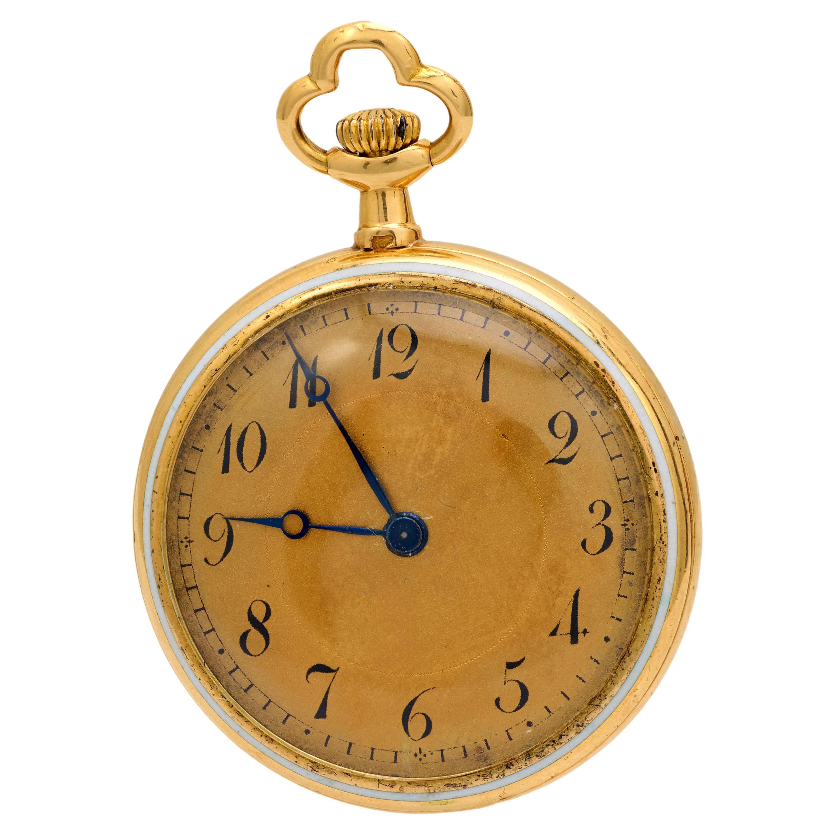 Victorian diamond enamel 18k yellow gold timepiece pendant For Sale