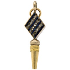 Victorian Diamond Enamel and 14 Karat Gold Watch Key Pendant