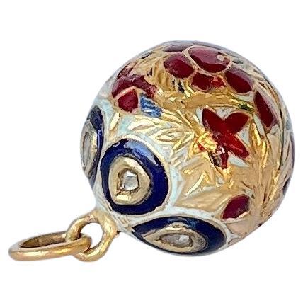 Ciondolo vittoriano a forma di palla in oro 22 carati, smalto e diamanti in vendita