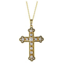 Victorian Diamond Enamel Gold Cross Pendant