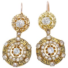 Antique Victorian Diamond Enamel Gold Drop Earrings