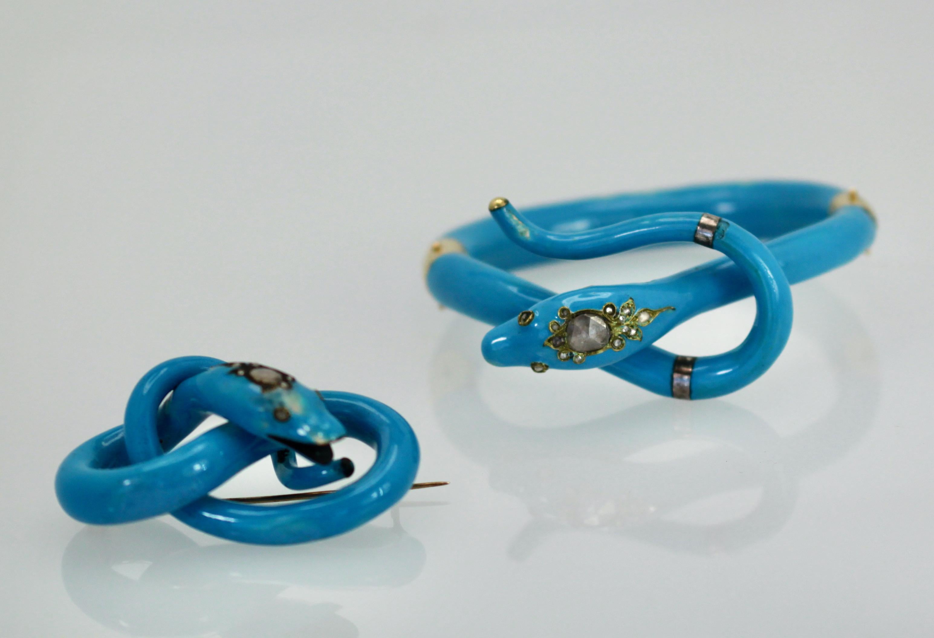 Victorian Diamond Enamel Snake Bracelet For Sale 8