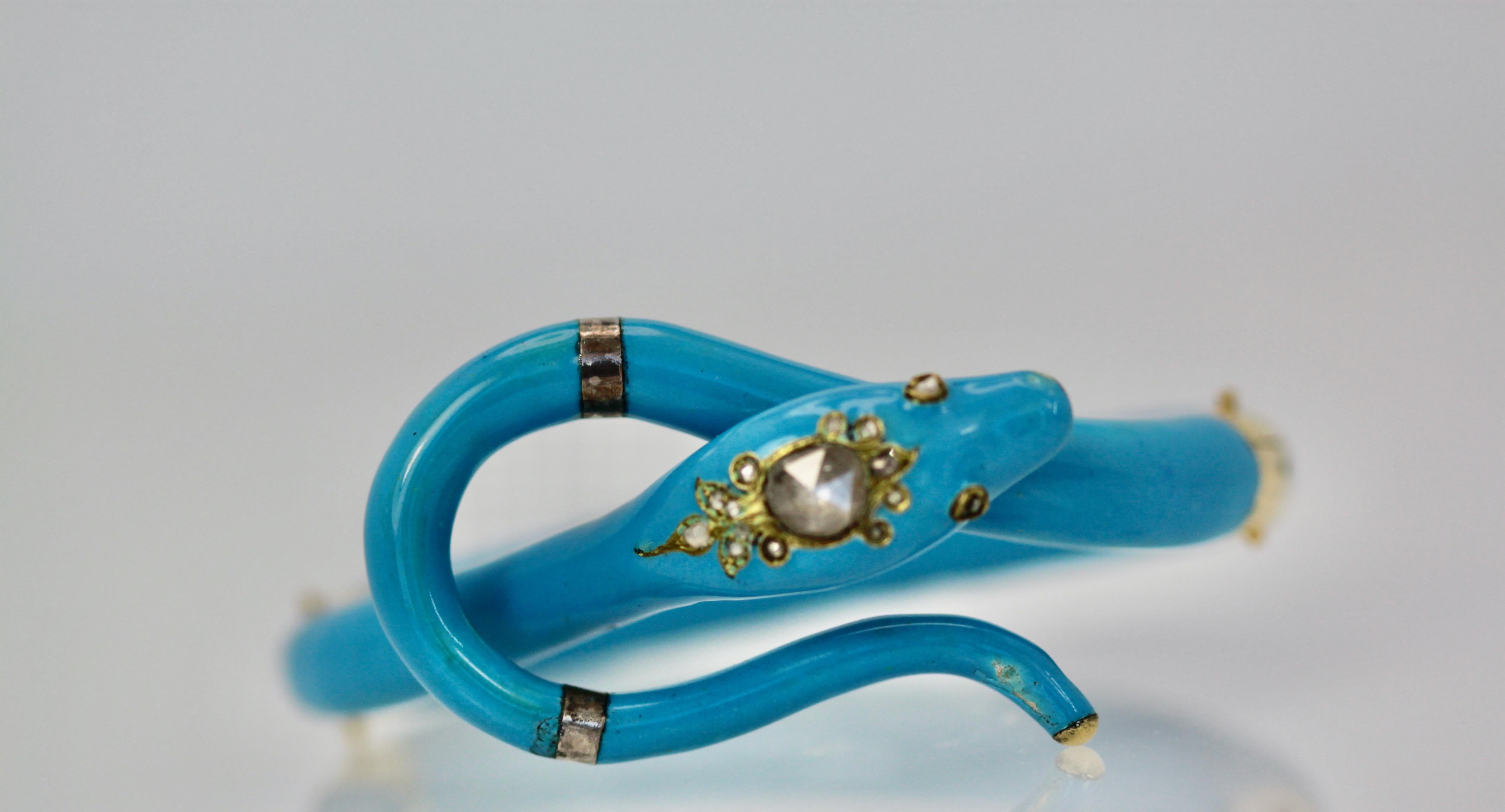 Victorian Diamond Enamel Snake Bracelet For Sale 4