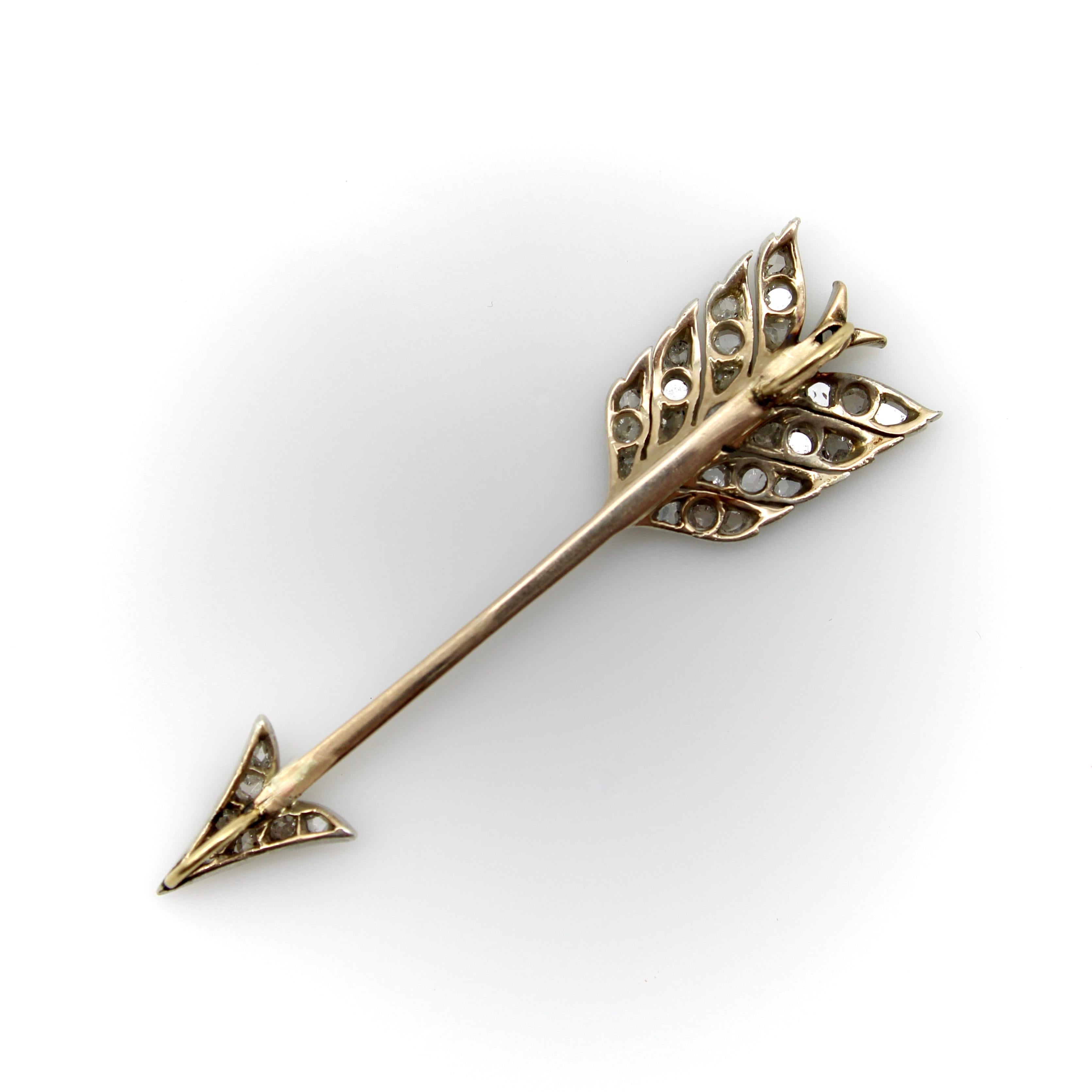 Women's or Men's Victorian Diamond Encrusted Arrow Pendant with Silver Front and 14K Gold Back For Sale