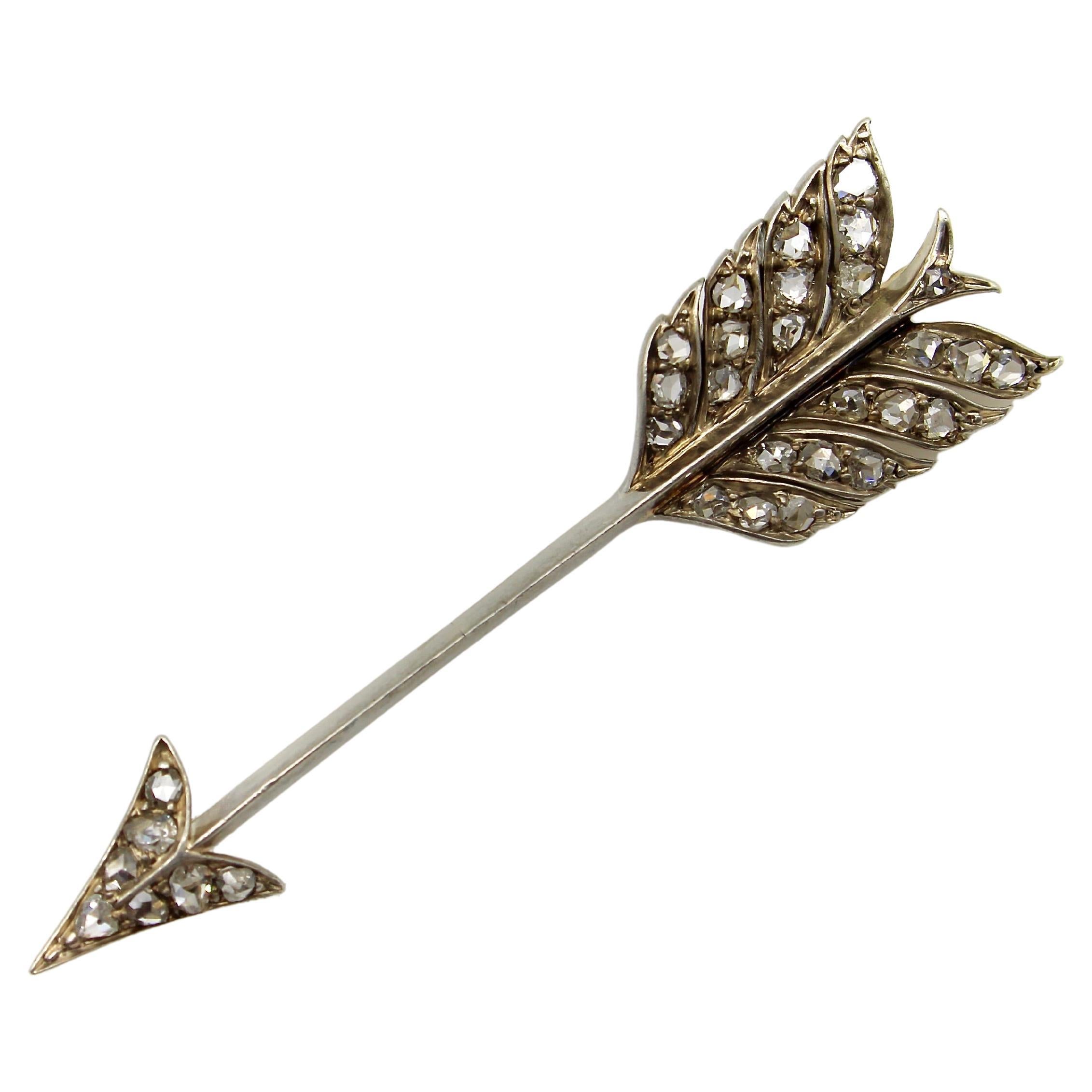 Victorian Diamond Encrusted Arrow Pendant with Silver Front and 14K Gold Back For Sale