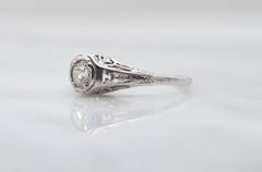 Victorian Diamond Engagement .30  Carat 14K Gold Old European Cut Filigree Ring