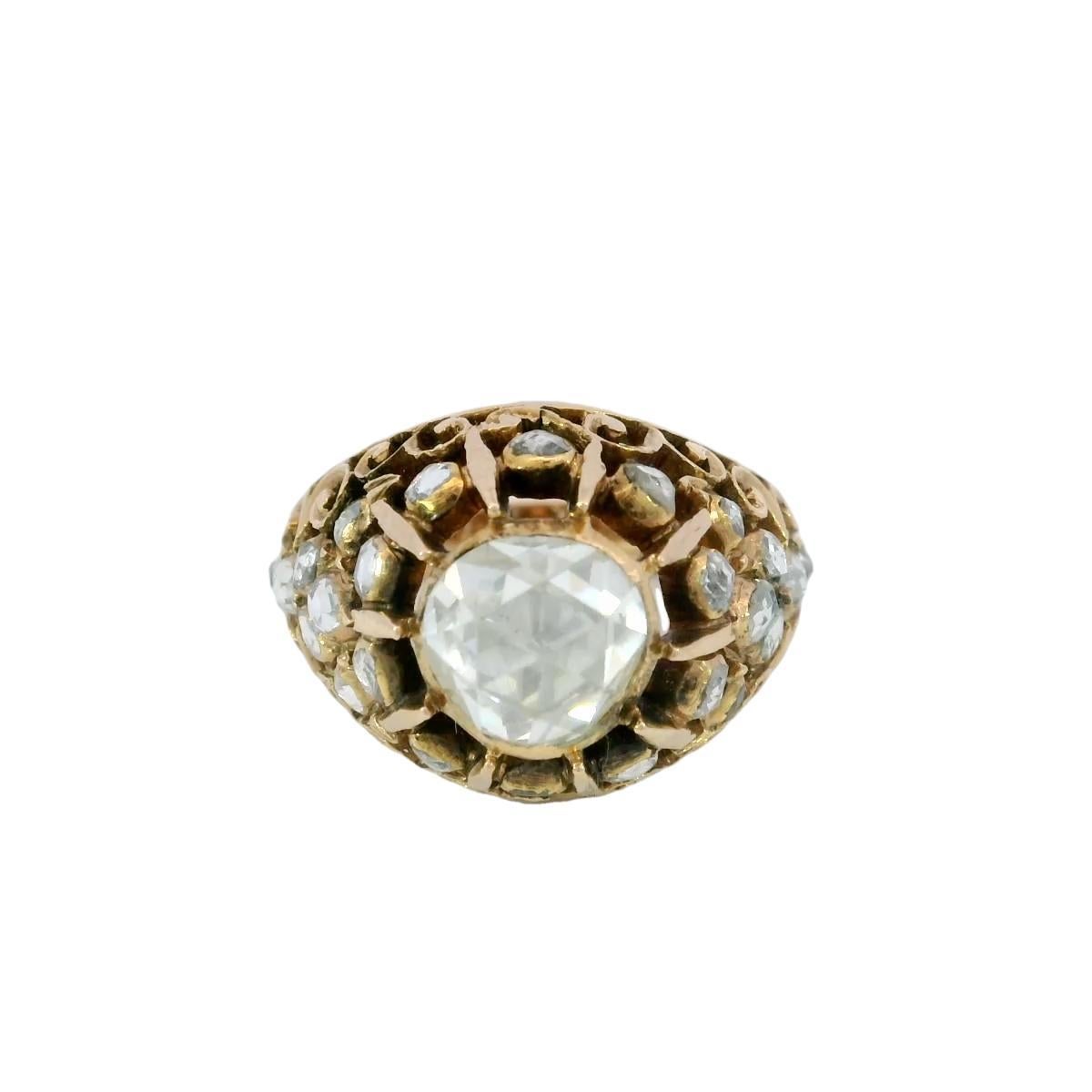 Victorian Diamond Engagement Ring 1.26ctw Rose Cut Diamonds Yellow Gold Sz 6 For Sale 6