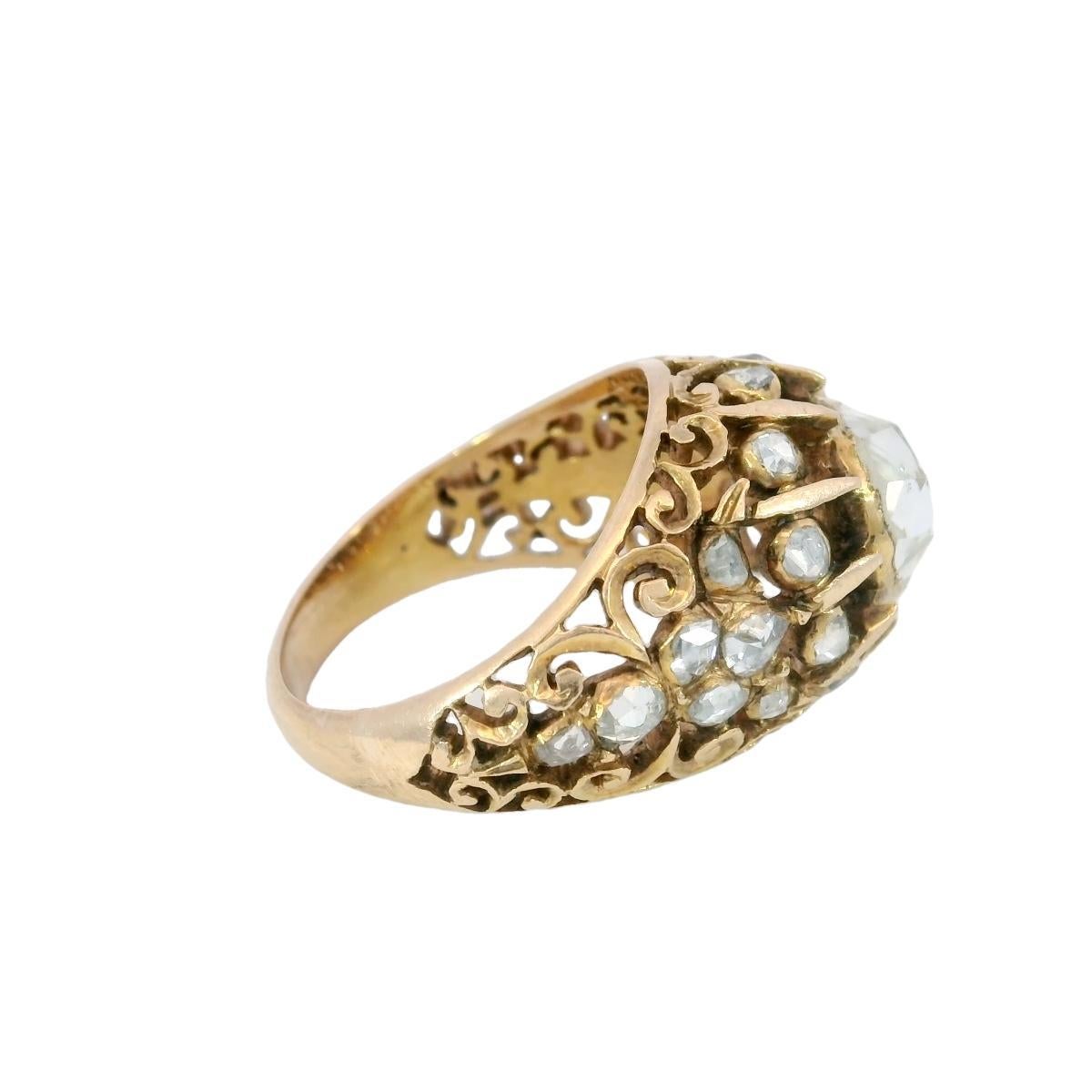 Women's Victorian Diamond Engagement Ring 1.26ctw Rose Cut Diamonds Yellow Gold Sz 6 For Sale