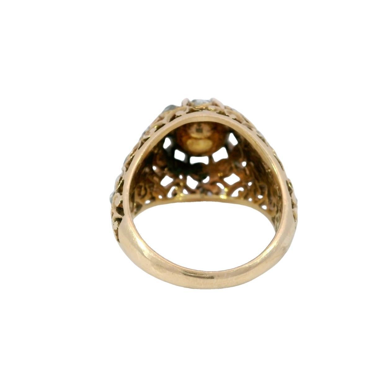 Victorian Diamond Engagement Ring 1.26ctw Rose Cut Diamonds Yellow Gold Sz 6 For Sale 1