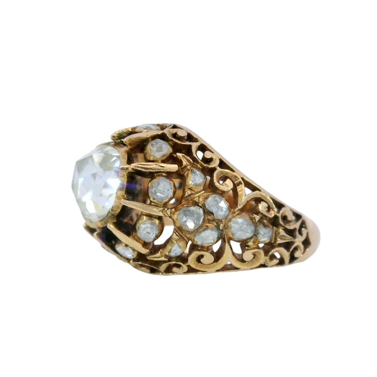 Victorian Diamond Engagement Ring 1.26ctw Rose Cut Diamonds Yellow Gold Sz 6 For Sale 2