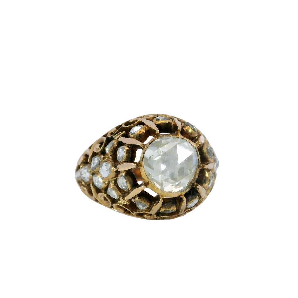 Victorian Diamond Engagement Ring 1.26ctw Rose Cut Diamonds Yellow Gold Sz 6 For Sale 3
