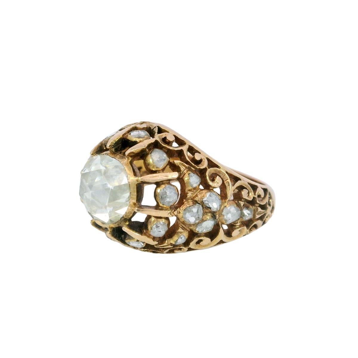 Victorian Diamond Engagement Ring 1.26ctw Rose Cut Diamonds Yellow Gold Sz 6 For Sale 5