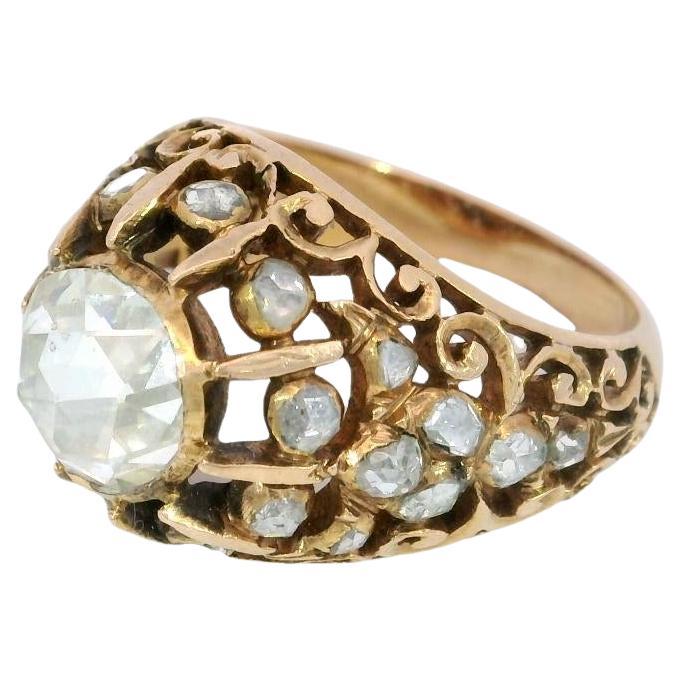 Victorian Diamond Engagement Ring 1.26ctw Rose Cut Diamonds Yellow Gold Sz 6 For Sale