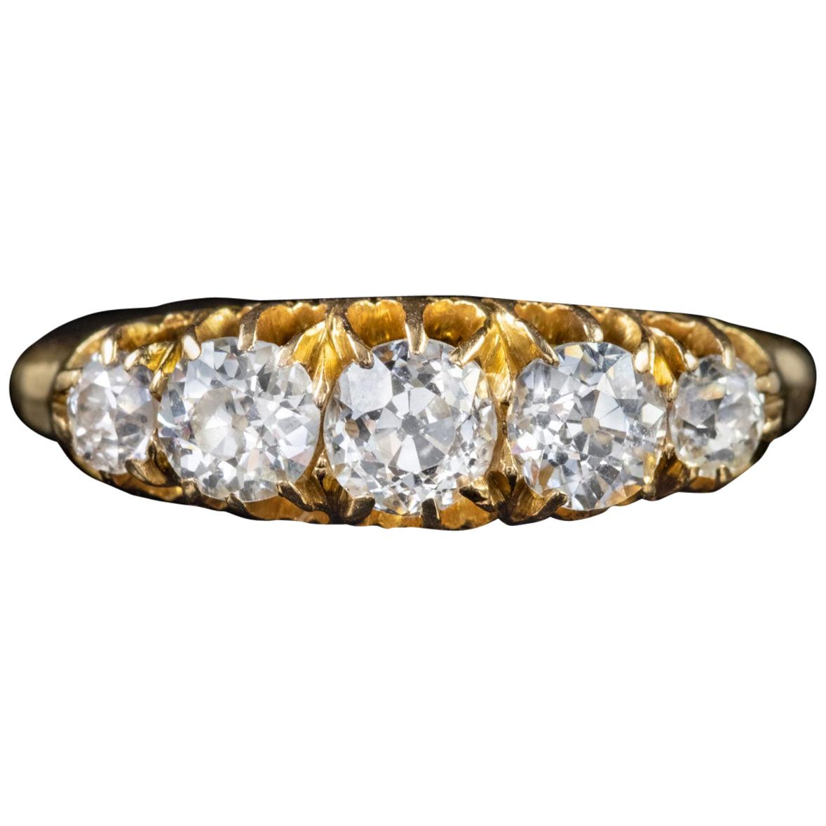 Victorian Diamond Five-Stone Ring 1.10 Carat of Diamond 18 Carat Gold Dated 1892 For Sale