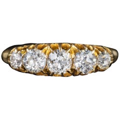 Antique Victorian Diamond Five-Stone Ring 1.10 Carat of Diamond 18 Carat Gold Dated 1892