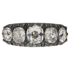 Antique Victorian diamond five stone ring, English, circa 1850.