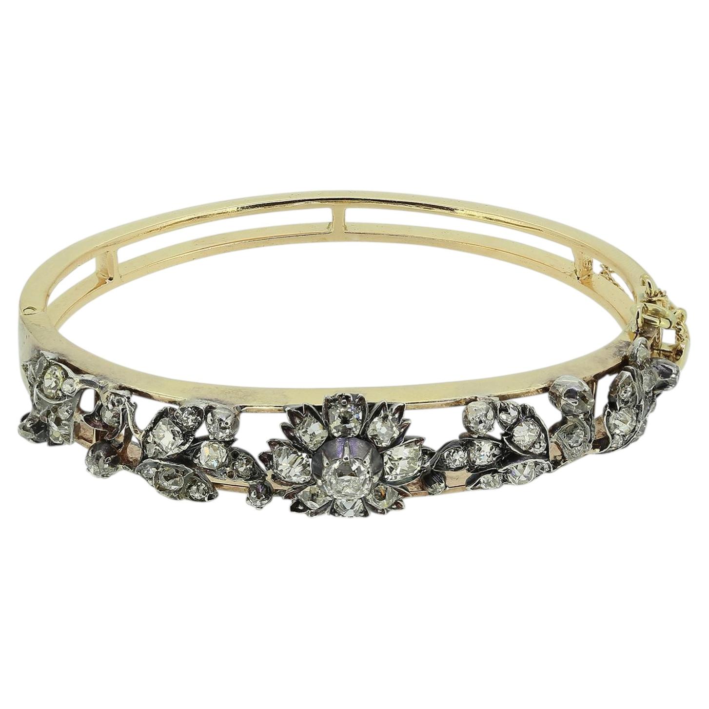 Victorian Diamond Floral Bangle For Sale