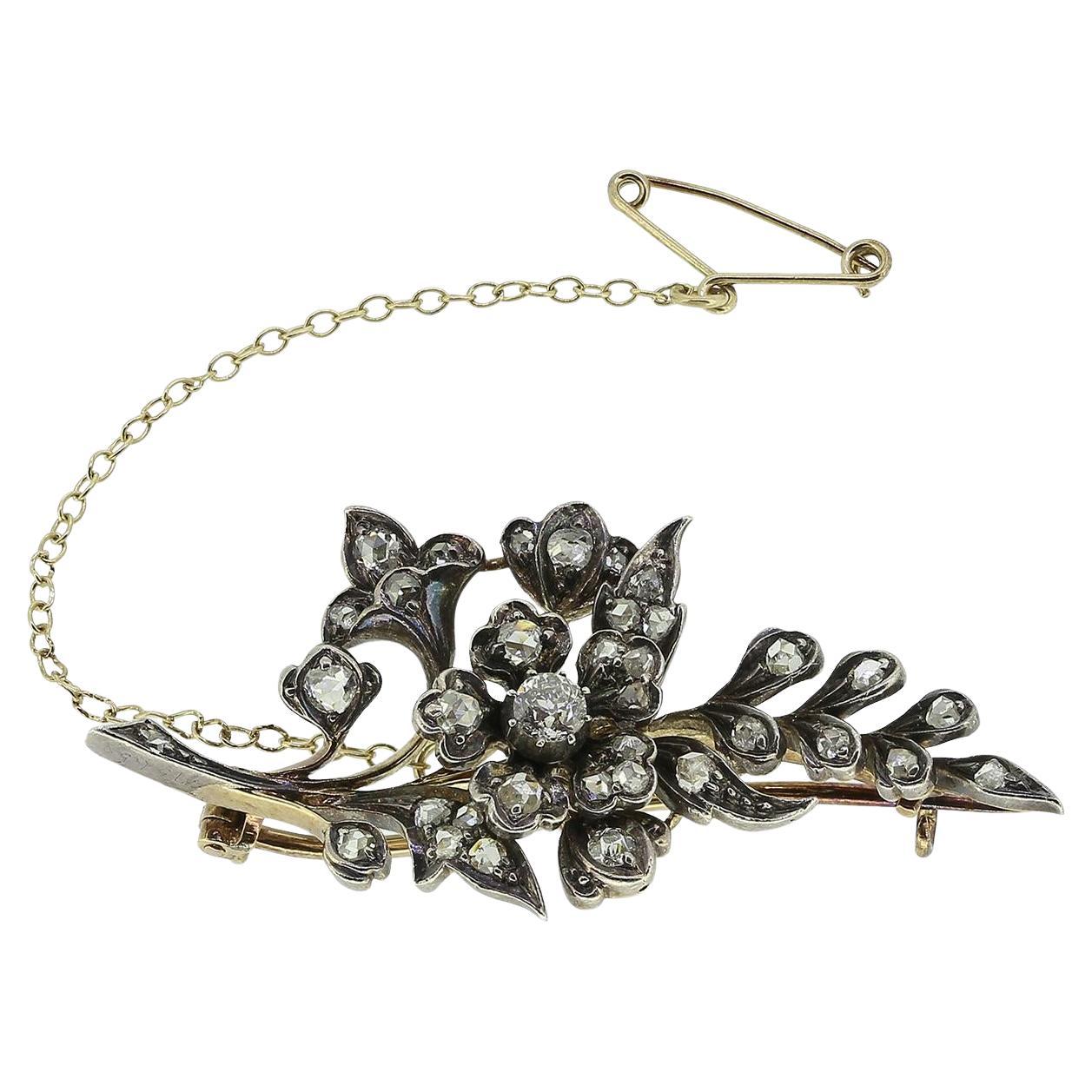 Viktorianische Diamant-Brosche mit Blumenmuster