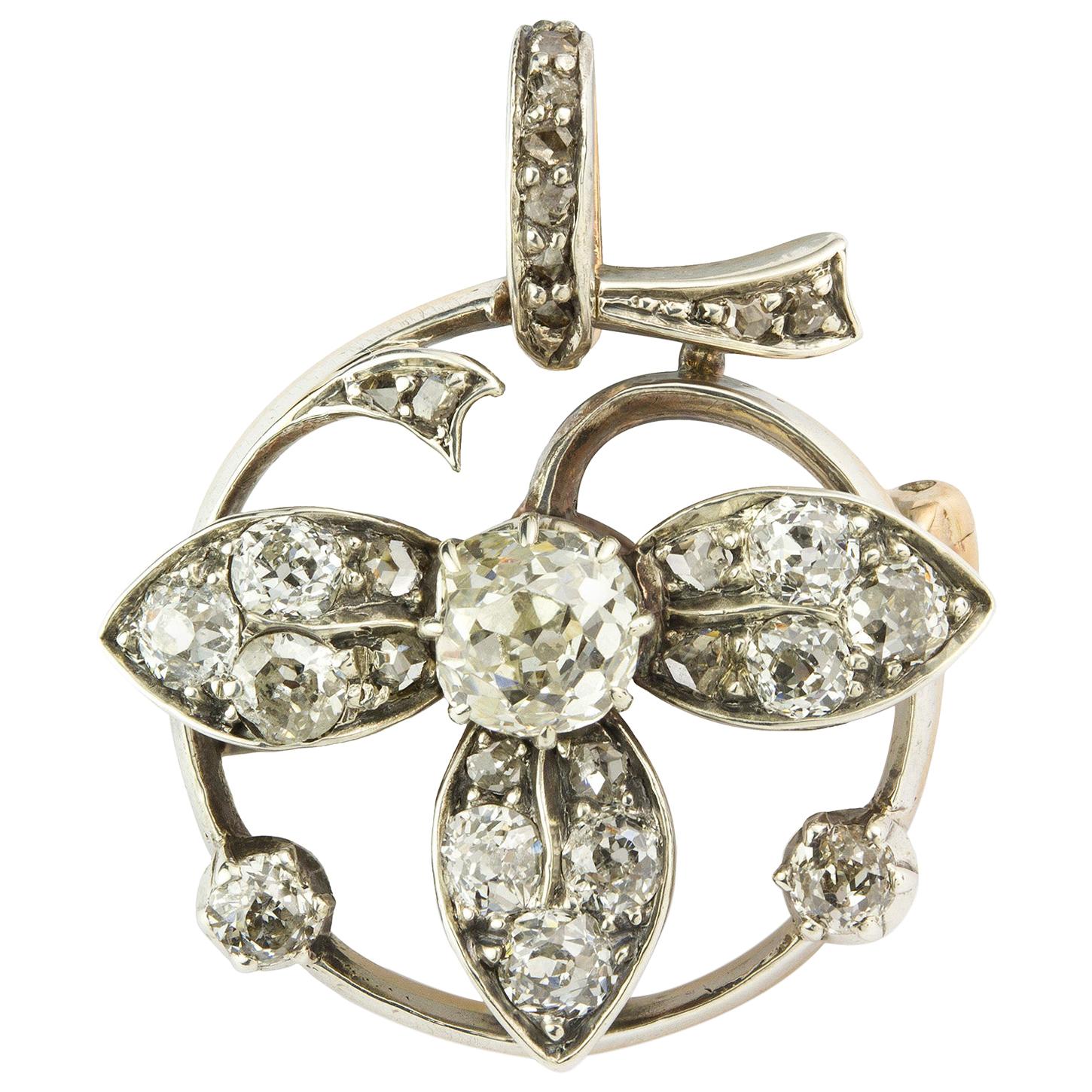 Victorian Diamond Floral Brooch/Pendant