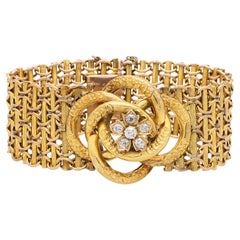 Antique Victorian Diamond Floral Chain Bracelet Set in 18k Yellow Gold
