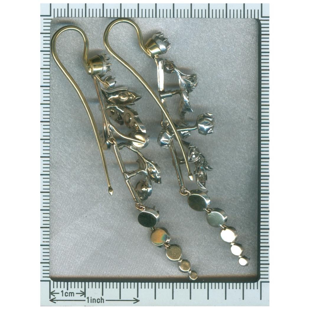 Victorian Antique Floral Chandelier Diamond Earrings, 1850s 5