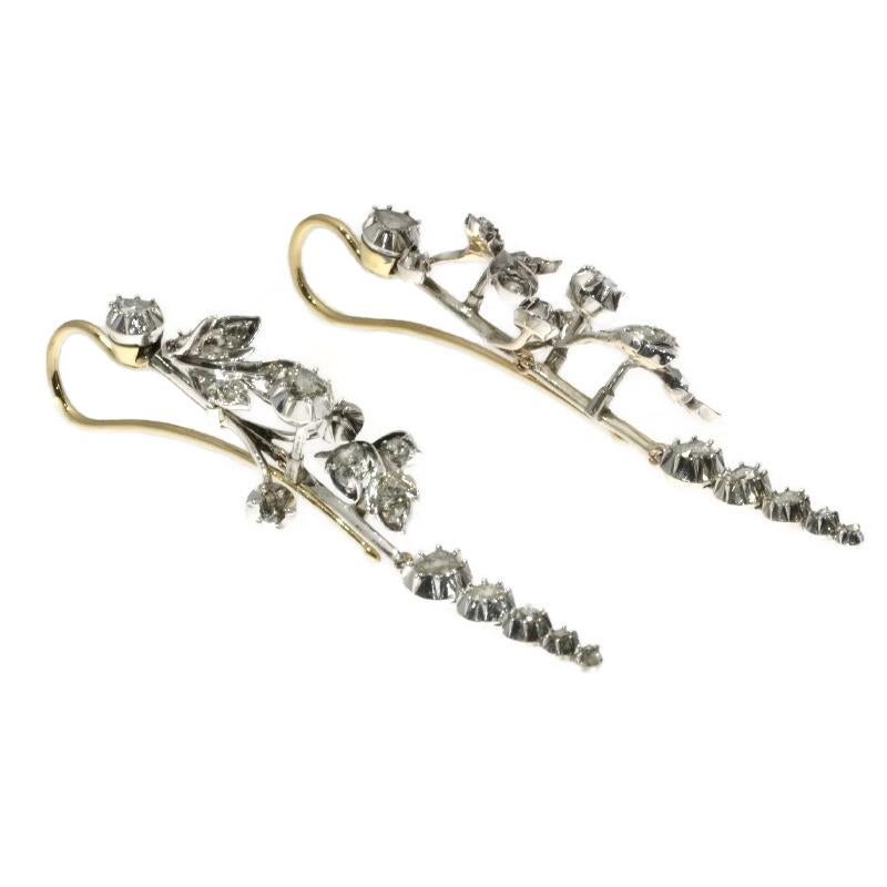 Victorian Antique Floral Chandelier Diamond Earrings, 1850s In Excellent Condition In Antwerp, BE