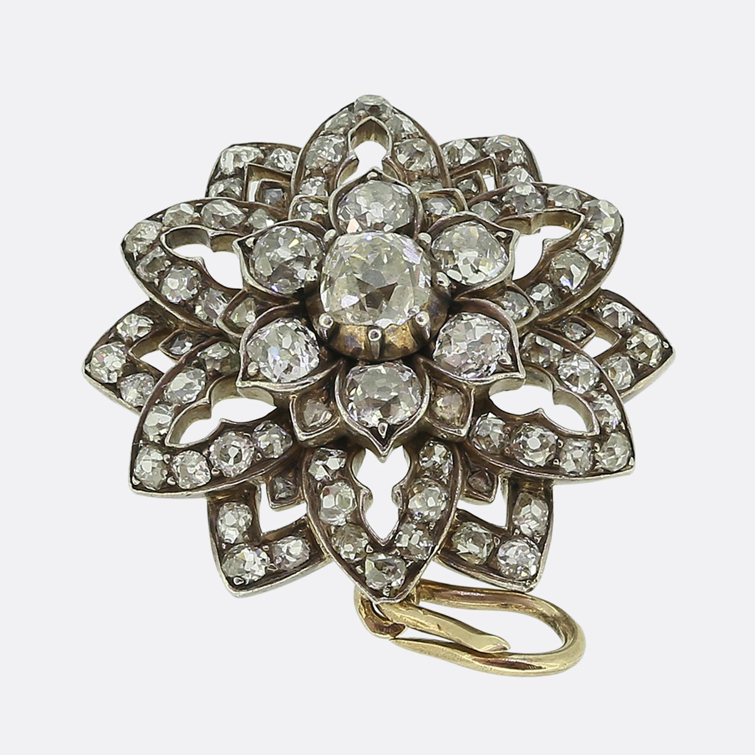 Viktorianischer Diamant-Blumen-Anhänger im Zustand „Gut“ im Angebot in London, GB
