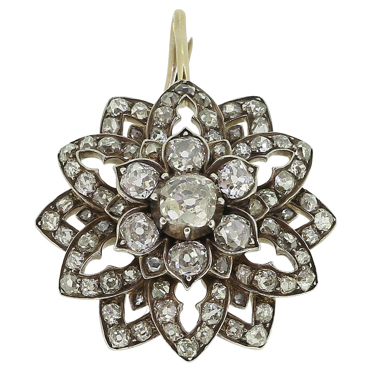 Viktorianischer Diamant-Blumen-Anhänger im Angebot