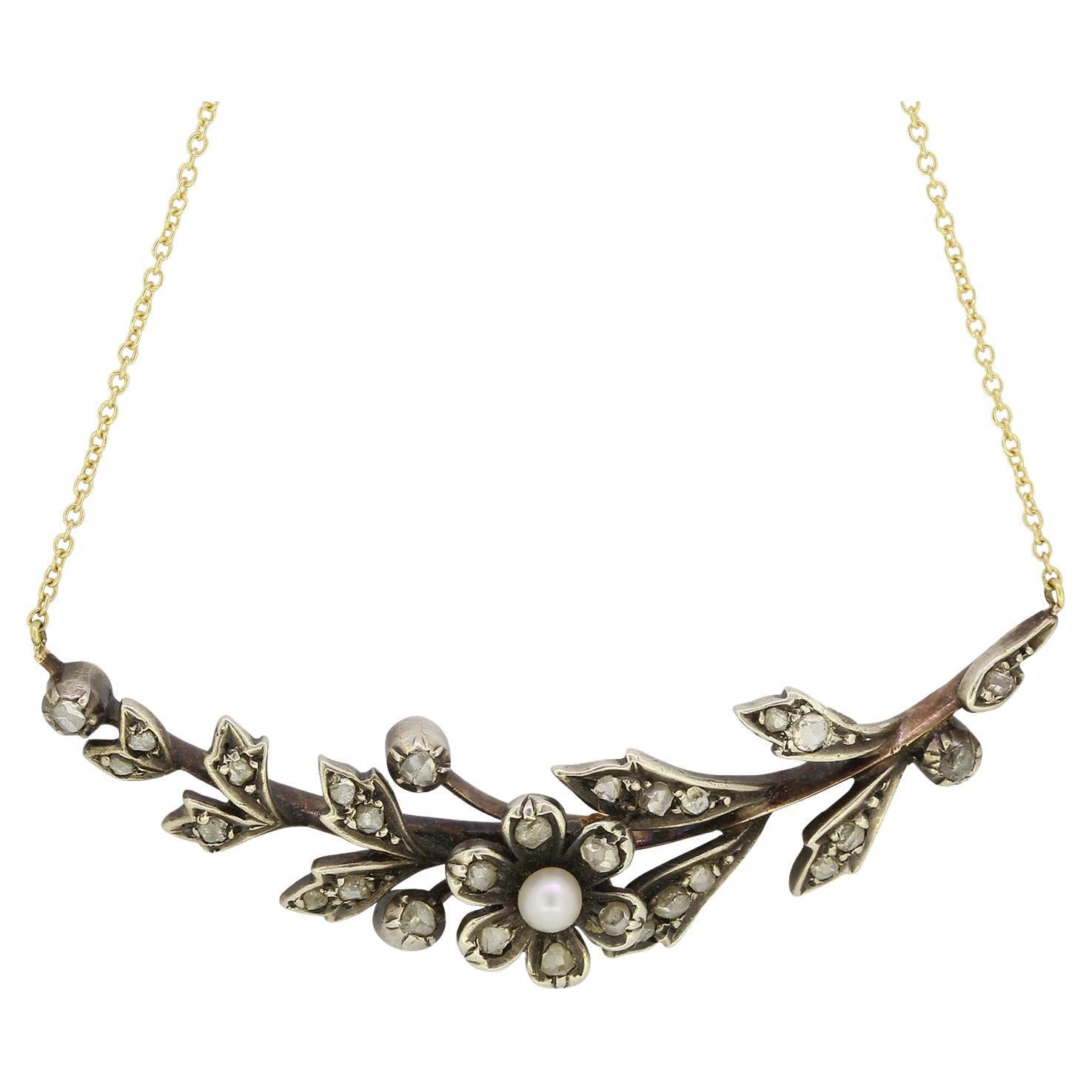 Victorian Diamond Floral Pendant Necklace
