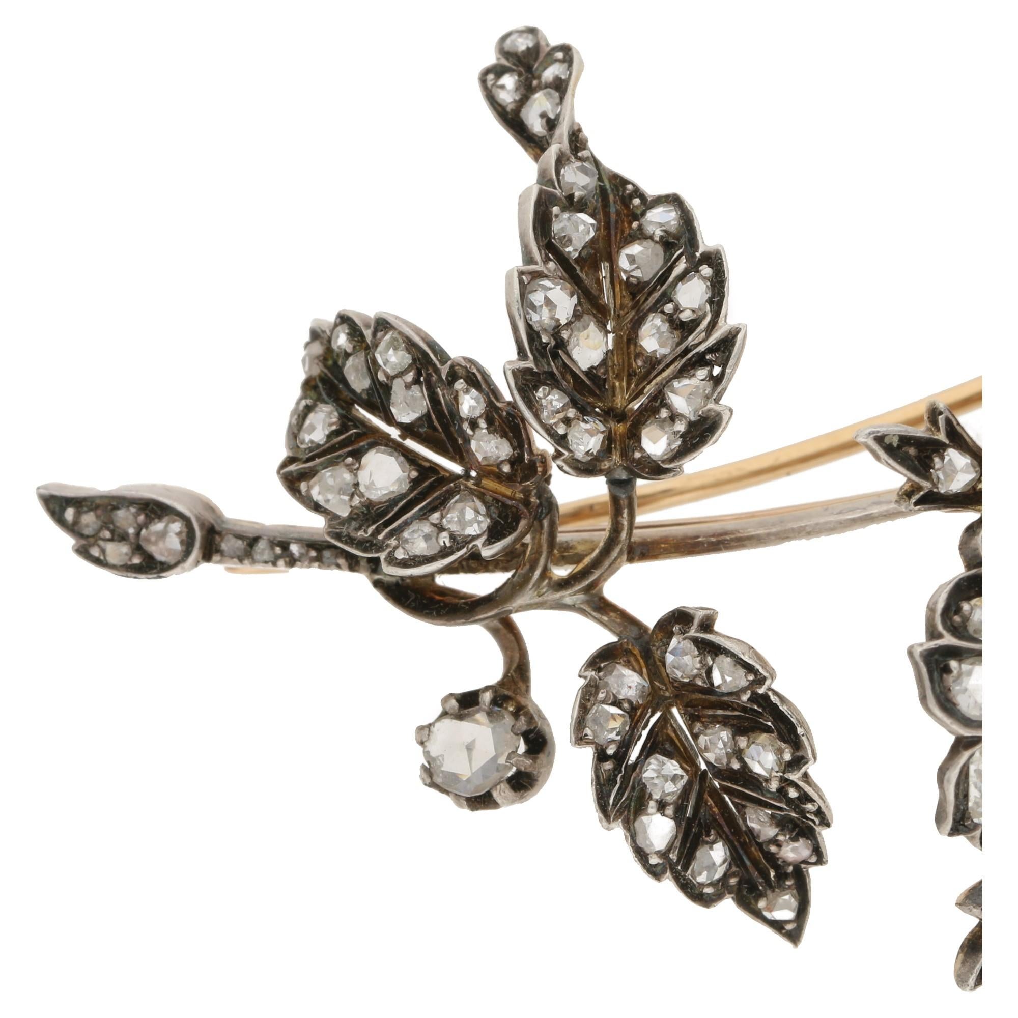 Victorian Diamond Floral Spray Brooch In Excellent Condition In London, GB