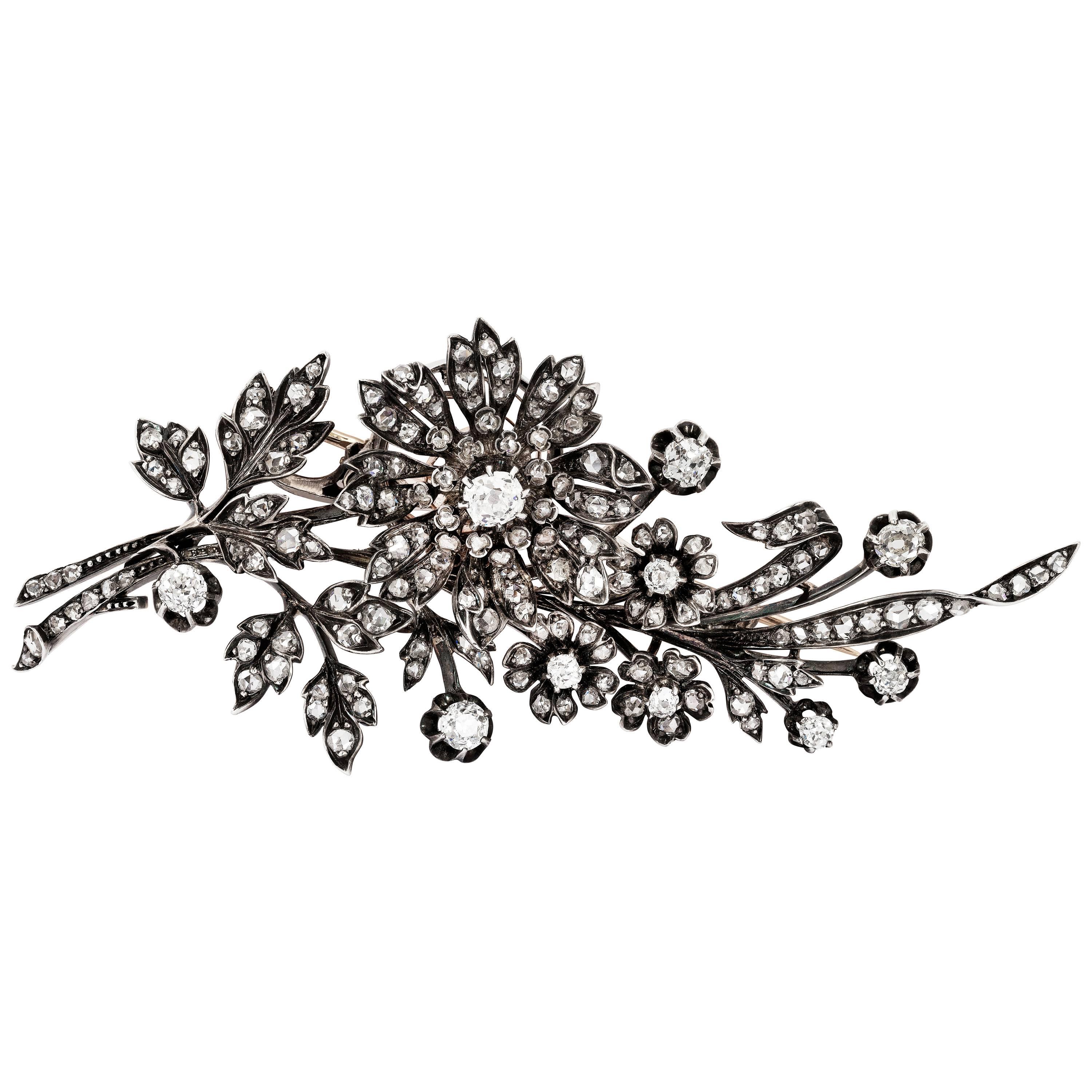 Victorian Diamond Floral Tremblant Brooch