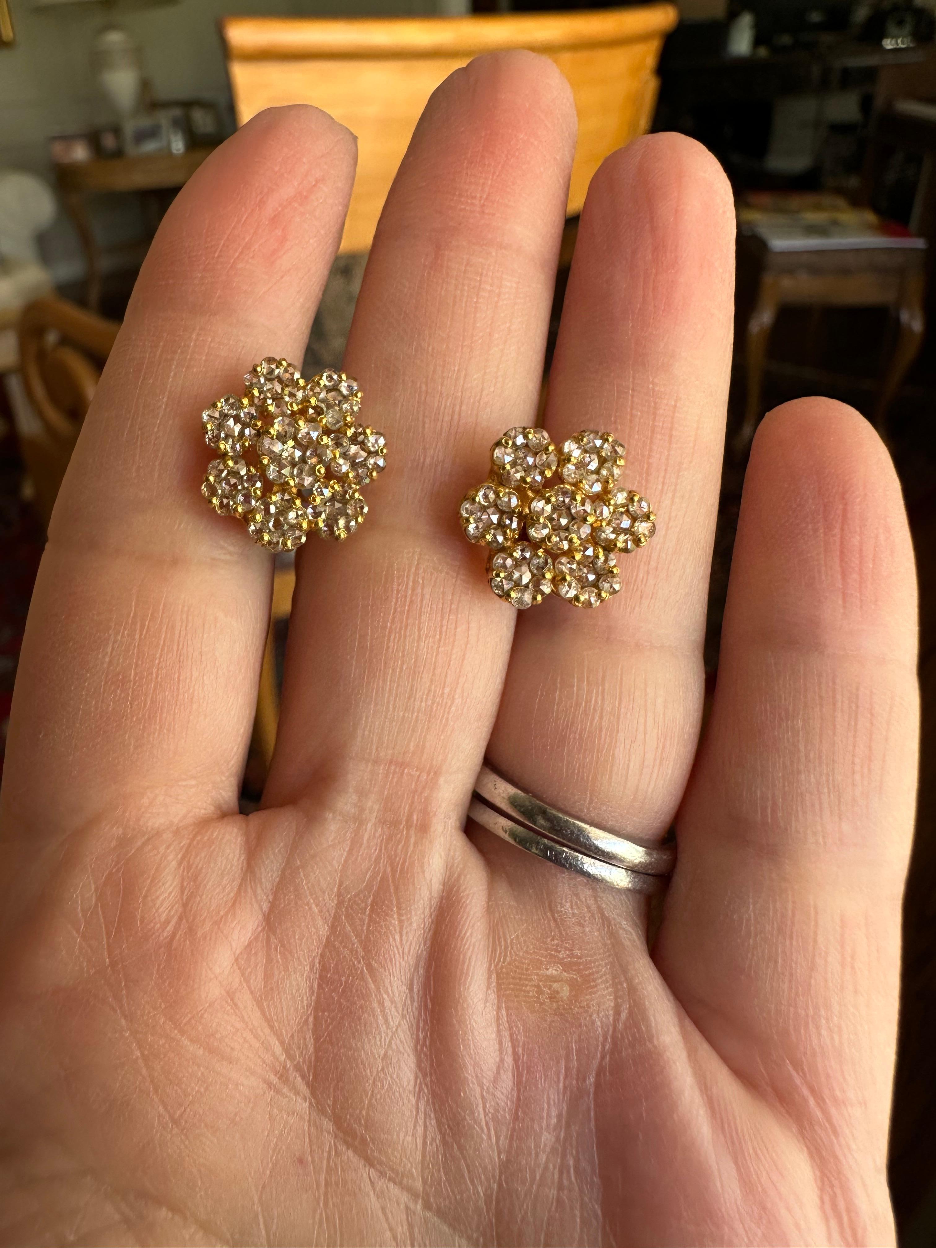 Victorian Diamond Flower Cluster Earrings  For Sale 2