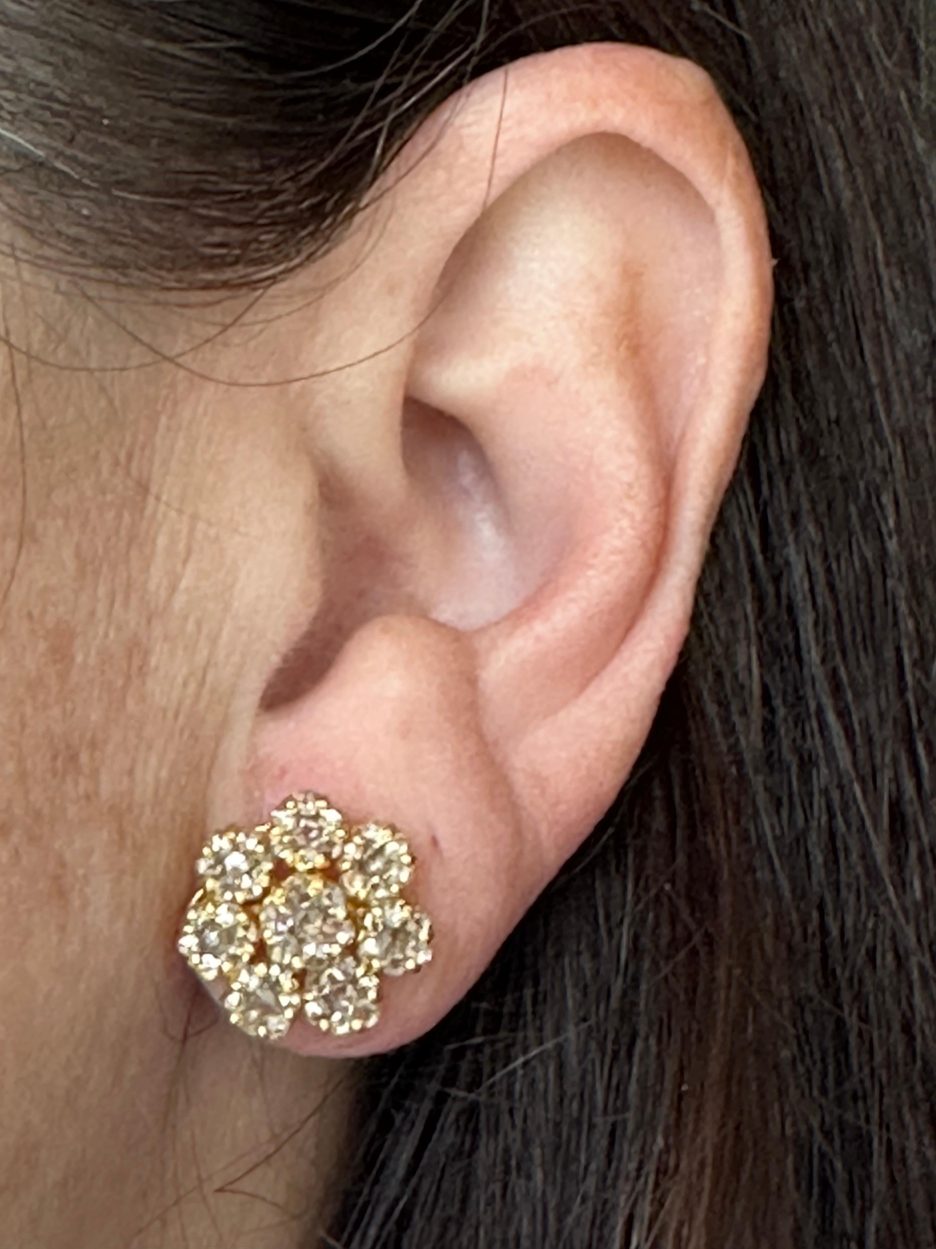 Victorian Diamond Flower Cluster Earrings  For Sale 5